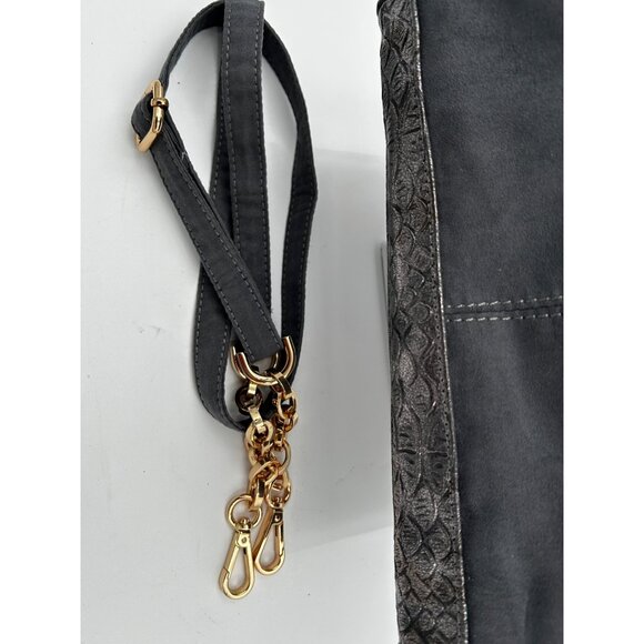 Deux Lux Satchel Tote Women Gray Faux Leather Croc Embossed Metallic Chain Strap - Picture 12 of 12